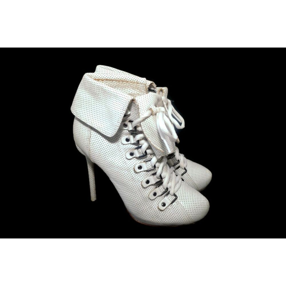 L.A.M.B. Perforated Lace Up Bootie White 5.5